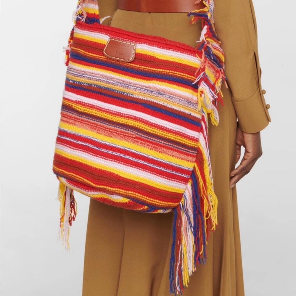 CHLOÉ Jorge Small Striped Recycled-Cashmere Bucket Bag